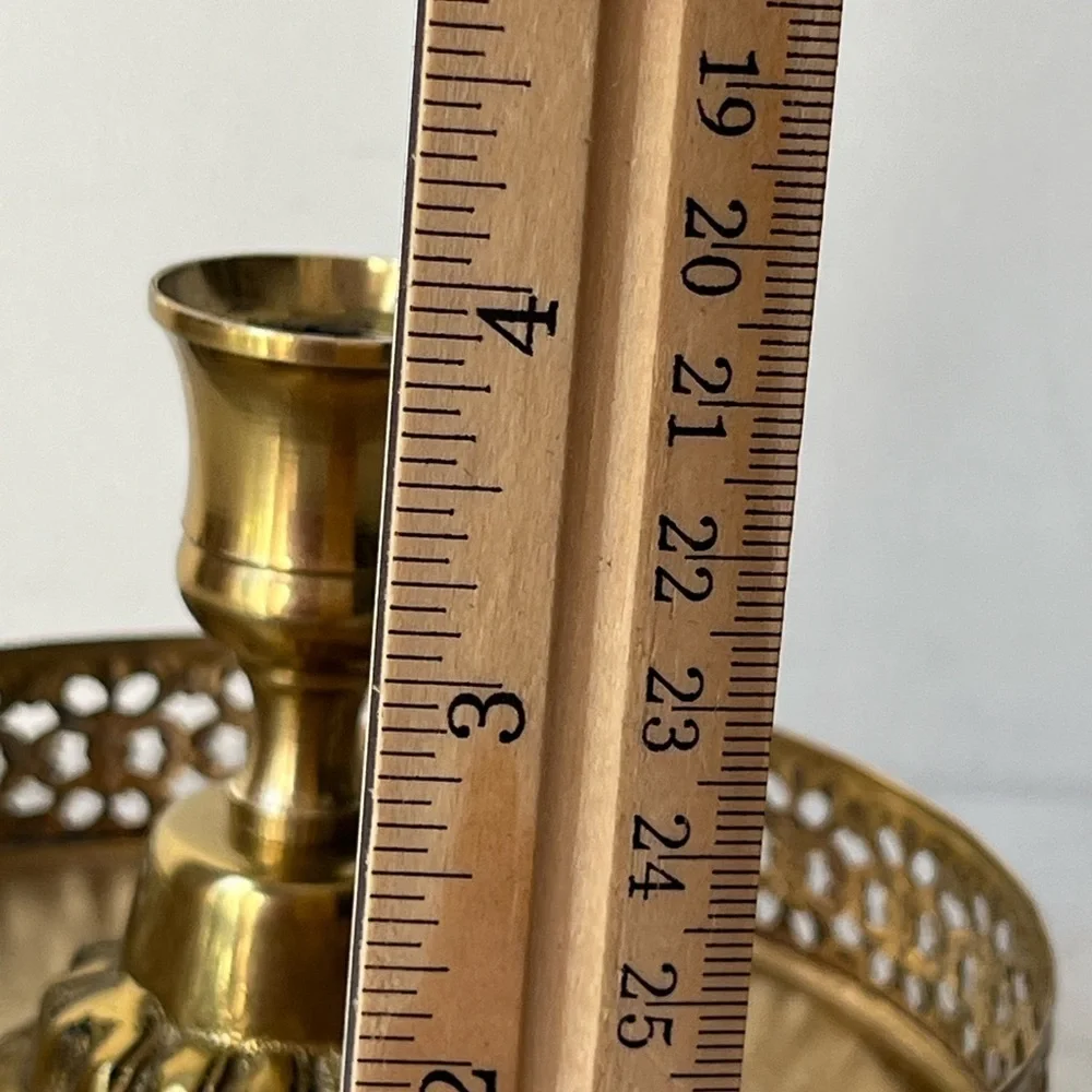 Vintage filigree candleholder with tray and feet